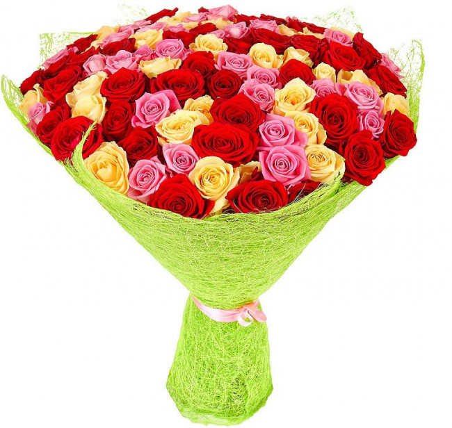 Букет цветов "101 разноцветная роза"